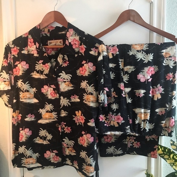 Caribbean Joe 100% Rayon Tropical Pants & Top Set - Picture 1 of 16